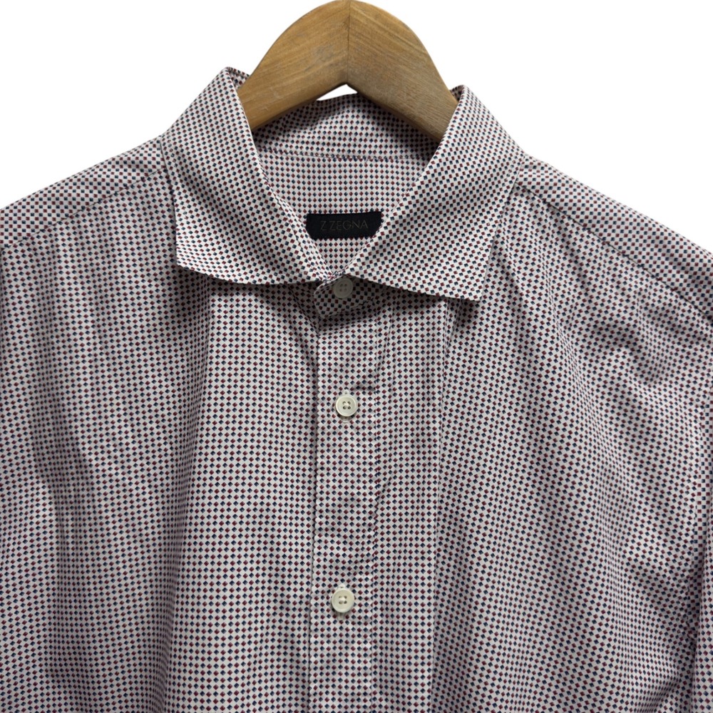 Z Zegna Men's XXL White Geometric Diamond Cotton Long Sleeve Button Up Shirt euc